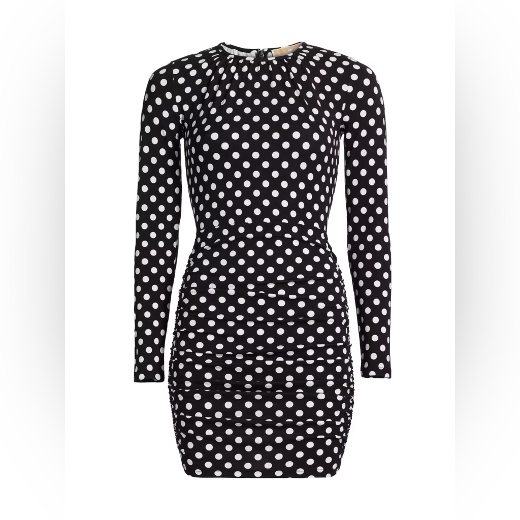 Nwt Michael Michael Kors Polka Dot Ruched Jersey Minidress